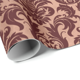 Metallische Rose Gold Kupfer Burgundy Maroon Damas Geschenkpapier