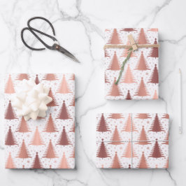 Metallische Rose Gold Weihnachtsbaummuster Geschenkpapier Set
