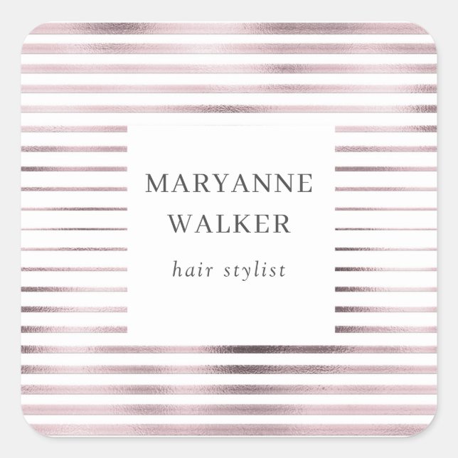 Metallische Rose Goldfolienstreifen aus elegantem  Quadratischer Aufkleber (Vorderseite)