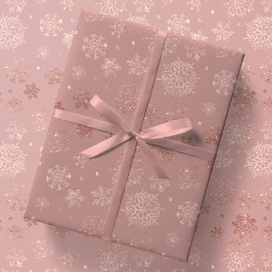 Metallische Rose Goldschneeflocken auf Mauve Xmas Geschenkpapier