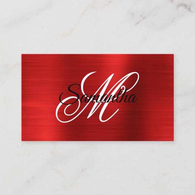 Metallische rote Folie Fancy Monogramm Visitenkarte (Vorderseite)
