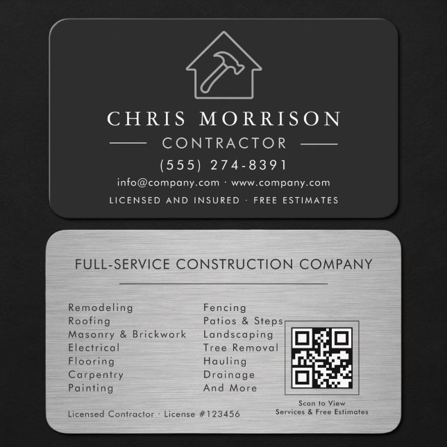 Metallische Silber Bau Konstruktion QR Code Visitenkarte (Von Creator hochgeladen)