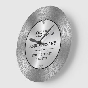 Metallische Silber Mandala 25. Jubiläum Vorlage Große Wanduhr