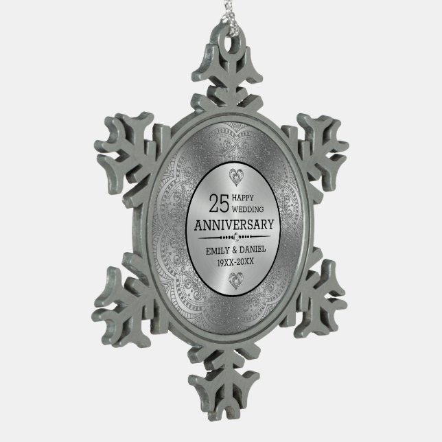 Metallische Silber Mandala 25. Jubiläum Vorlage Schneeflocken Zinn-Ornament (Links)