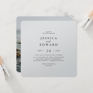 Metallische Silber- und Schwarz-Foto-Hochzeit Einladung