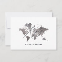 Metallische Silber Weltkarte Hochzeit R.S.V.P