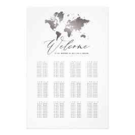 Metallische Silber-Weltkarte Hochzeitssitzplan Fotodruck