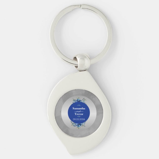 Metallische Silberblüten und florale Eleganz Schlüsselanhänger (Vorderseite)