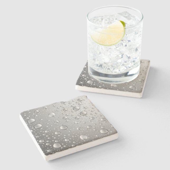 Metallische Silbergraue Abstrakte Regenfälle Steinuntersetzer (Seitenansicht)