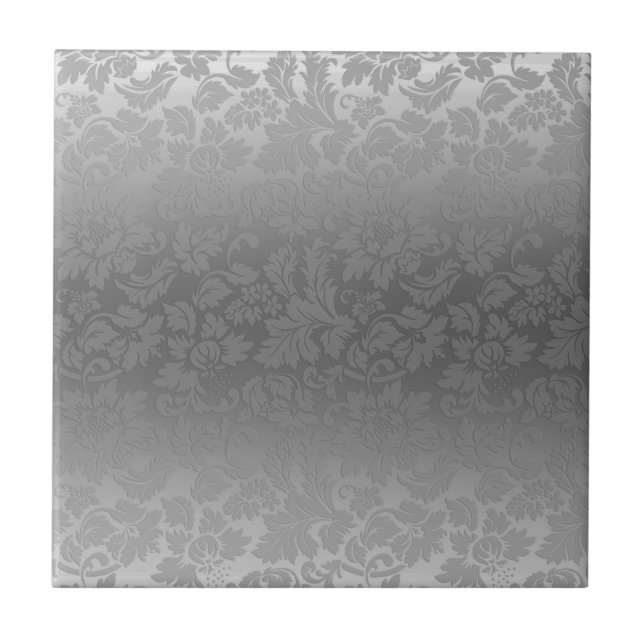 Metallische silbergraue monochromatische Floral Da Fliese (Vorderseite)