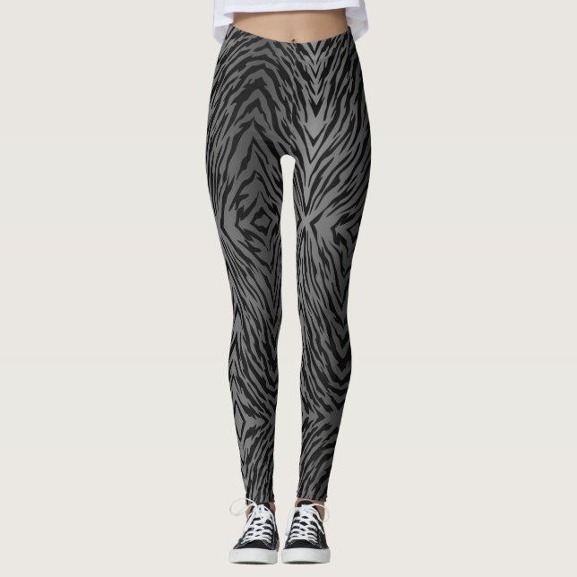 Metallische silberne Tiger-Streifen-Tierdruck Leggings (Vorderseite)