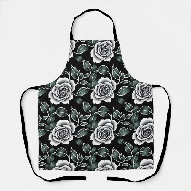 Metallische Silberrosen mit dunkelgrünen Blättern Schürze (Vorderseite)