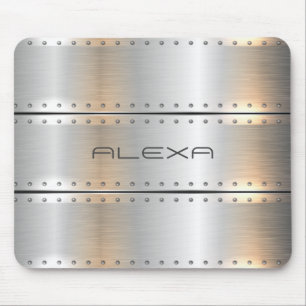 Metallische Silberstreifen-Monogramm Mousepad