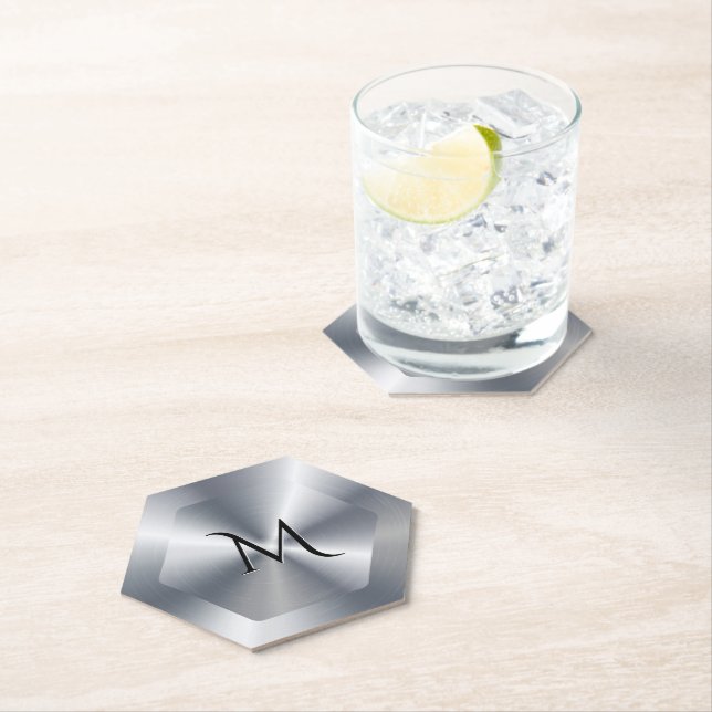 Metallische Silbertextur personalisiertes Monogram Untersetzer (Vor Ort)