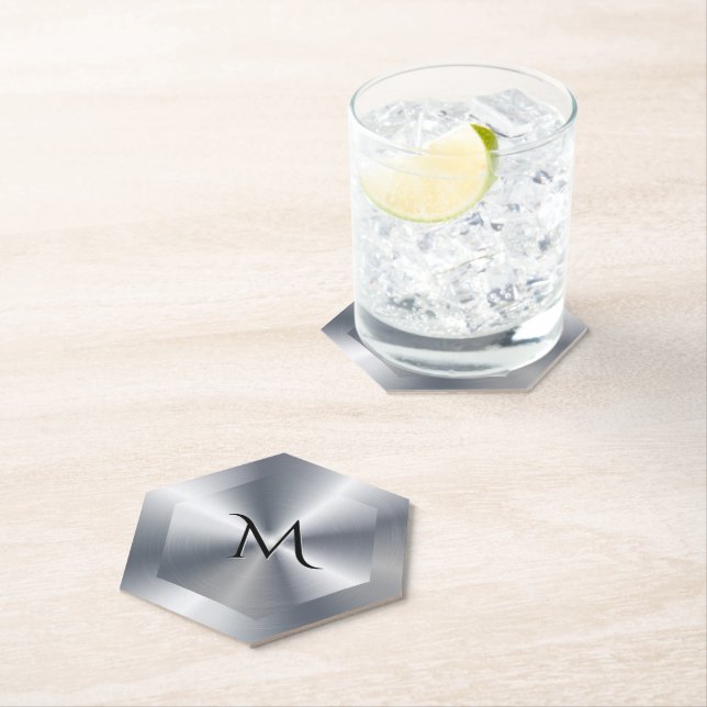 Metallische Silbertextur personalisiertes Monogram Untersetzer (Vor Ort)