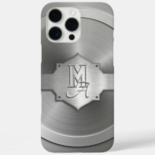 Metallische Stahlgrabtrompe l’oeil Monogram iPhone 16 Pro Max Hülle