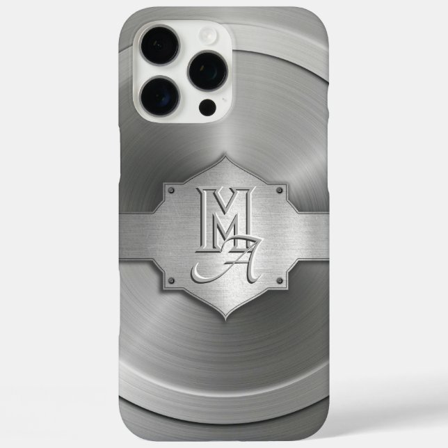 Metallische Stahlgrabtrompe l’oeil Monogram Case-Mate iPhone Hülle (Rückseite)