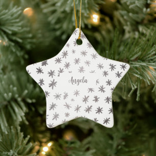Metallische Sterne mit Namen - silber Keramik Ornament