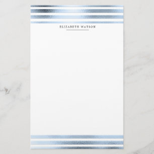 Metallische Streifen blaue moderne Monogram Statio Briefpapier