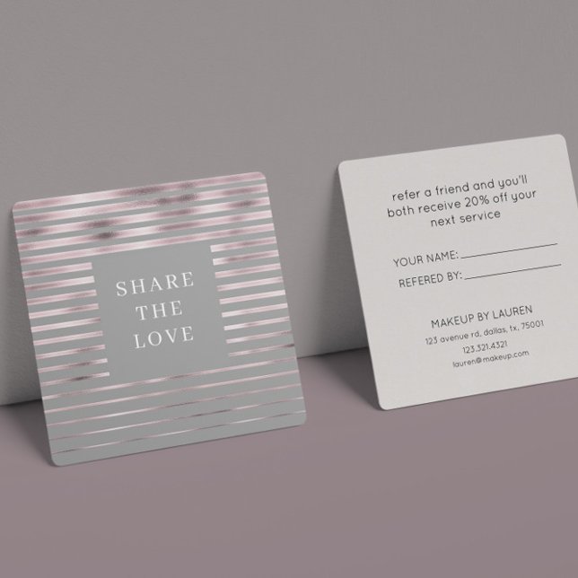 Metallische Streifen Rose Gold Moderne Treuekarte Quadratische Visitenkarte (Von Creator hochgeladen)