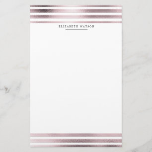 Metallische Streifen Rose Gold Monogram Stationier Briefpapier