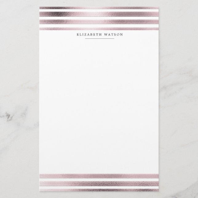 Metallische Streifen Rose Gold Monogram Stationier Briefpapier (Vorderseite)