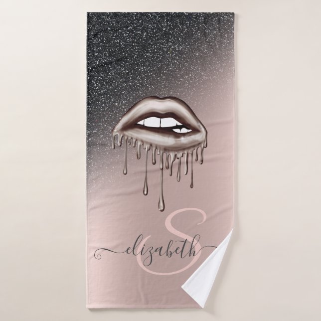 Metallische Tropfen Lippen Glitzer Ombre Rose Gold Badhandtuch Set (Badehandtuch)