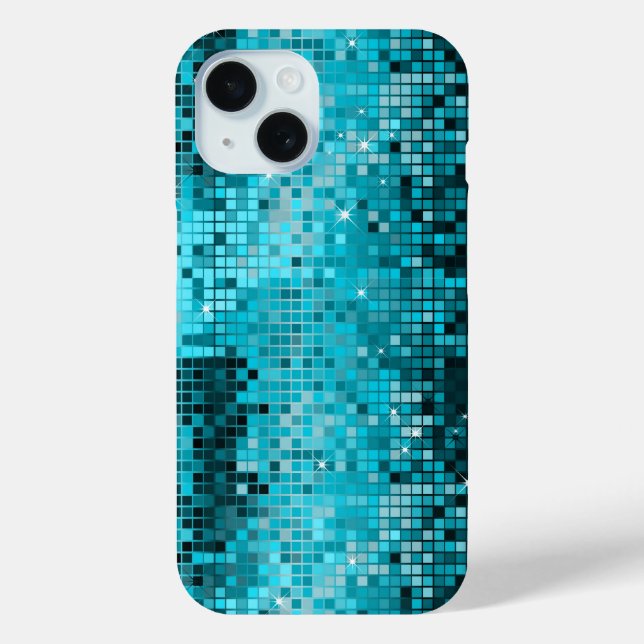 Metallische türkisfarbene Sequins Look Disco Mirro Case-Mate iPhone Hülle (Rückseite)