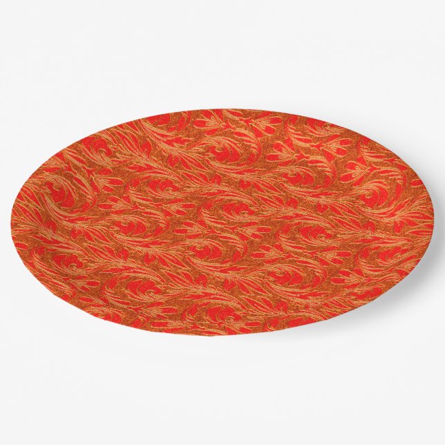 Metallische Waves-Orange-PAPER-PARTY-TELLER Pappteller (Schrägansicht)