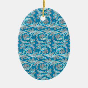 Metallische Wellen, blauweiße OVAL-ORNAMENT Keramikornament