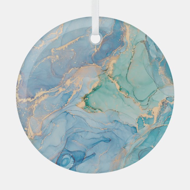 Metallische Wirbel: Abstrakte Fluid Art Ornament Aus Glas (Vorderseite)