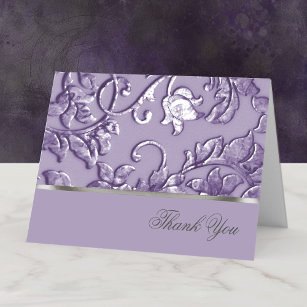 Metallischer bestickter Look Damask in Lavender Dankeskarte