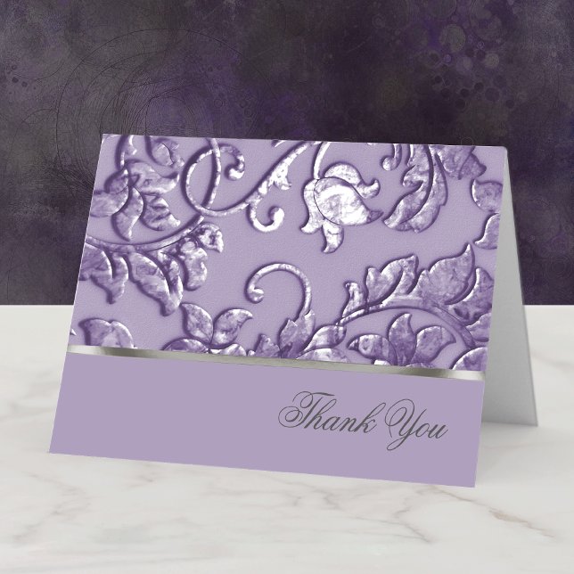 Metallischer bestickter Look Damask in Lavender Dankeskarte (Von Creator hochgeladen)