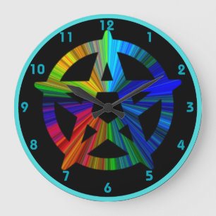metallischer Blick wicca Pentagram auf schwarzer Große Wanduhr