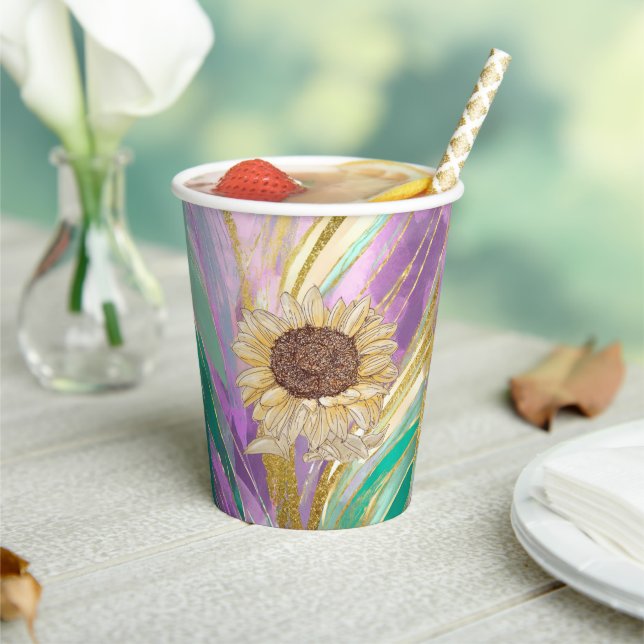 Metallischer Blumenhintergrund Sonnenblumen Papier Pappbecher (In Situ)