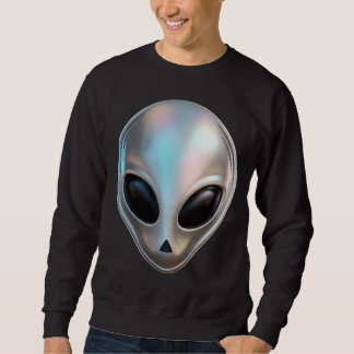 Metallischer Chrome-Alien-Kopf Retro Y2K Science-F Sweatshirt