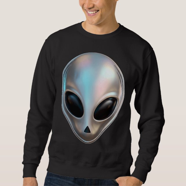 Metallischer Chrome-Alien-Kopf Retro Y2K Science-F Sweatshirt (Vorderseite)