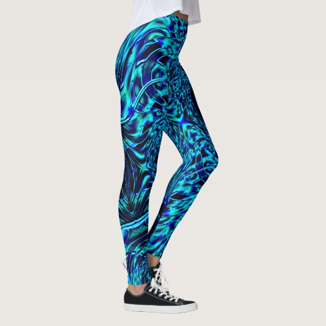 Metallischer Effekt mit blau-grün gekröntem Bild Leggings (Rechts)