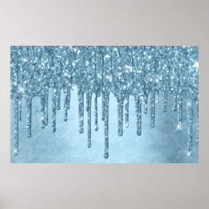 Metallischer Eisblauer Tropfen   Glitzy Glam Glitz Poster