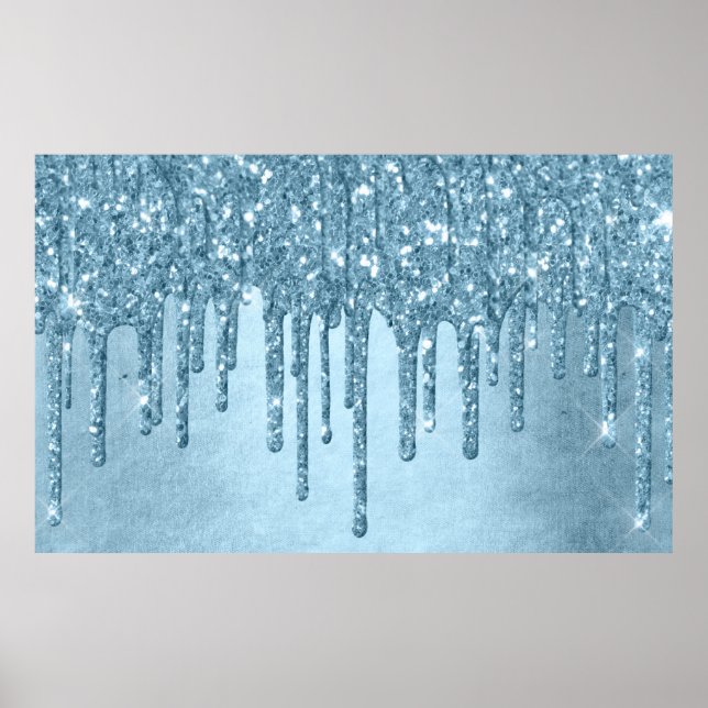 Metallischer Eisblauer Tropfen | Glitzy Glam Glitz Poster (Vorne)