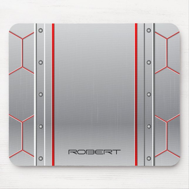 Metallischer geometrischer roter Akzent Mousepad (Vorne)