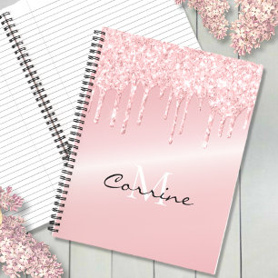 Metallischer Glitzer für Monogramm Rosa Driving Notizbuch