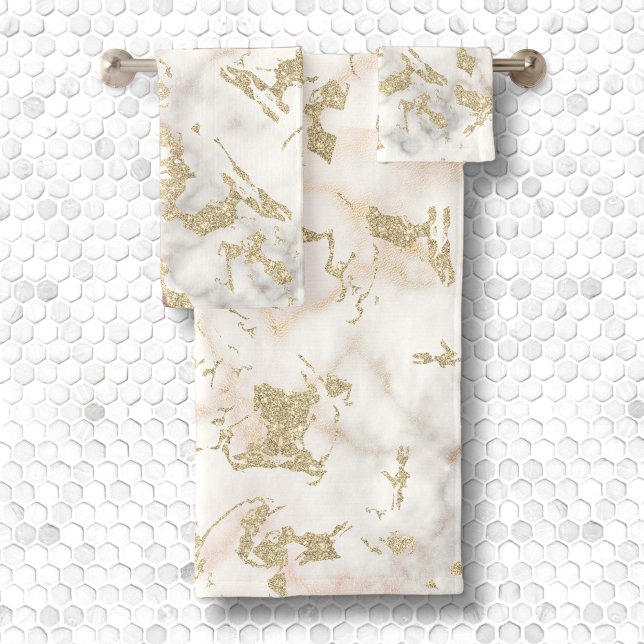 Metallischer Glitzer und Edelmarmor Badhandtuch Set (Von Creator hochgeladen)