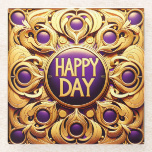 Metallischer Gold Happy Day Glass Untersetzer