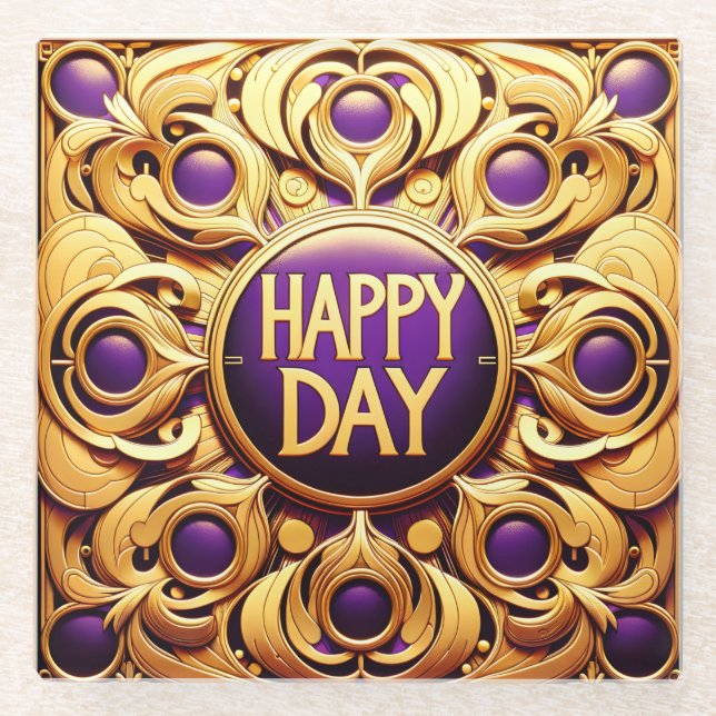 Metallischer Gold Happy Day Glass Untersetzer (Vorderseite)