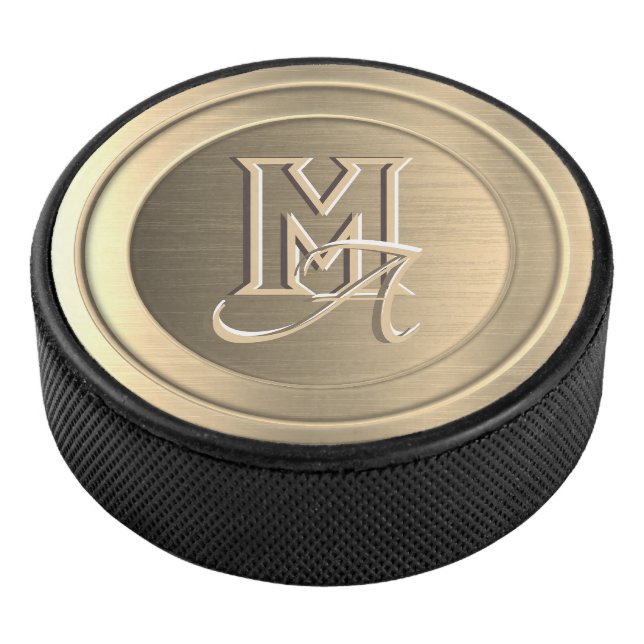 Metallischer Gold-Stahl (imitiert), eingraviert Eishockey Puck (3/4)
