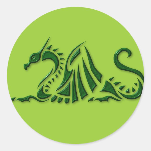 Metallischer Grüner Drache Runder Aufkleber (Vorderseite)