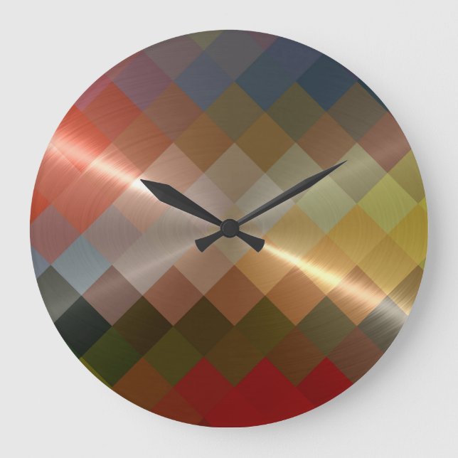 Metallischer Metalldiamant-Zickzack Muster Große Wanduhr (Vorderseite)