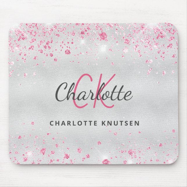 Metallischer Name des rosa Glitzer Mousepad (Vorne)