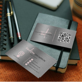 Metallischer Pinsel Stahl Silver Script Pink QR Co Visitenkarte